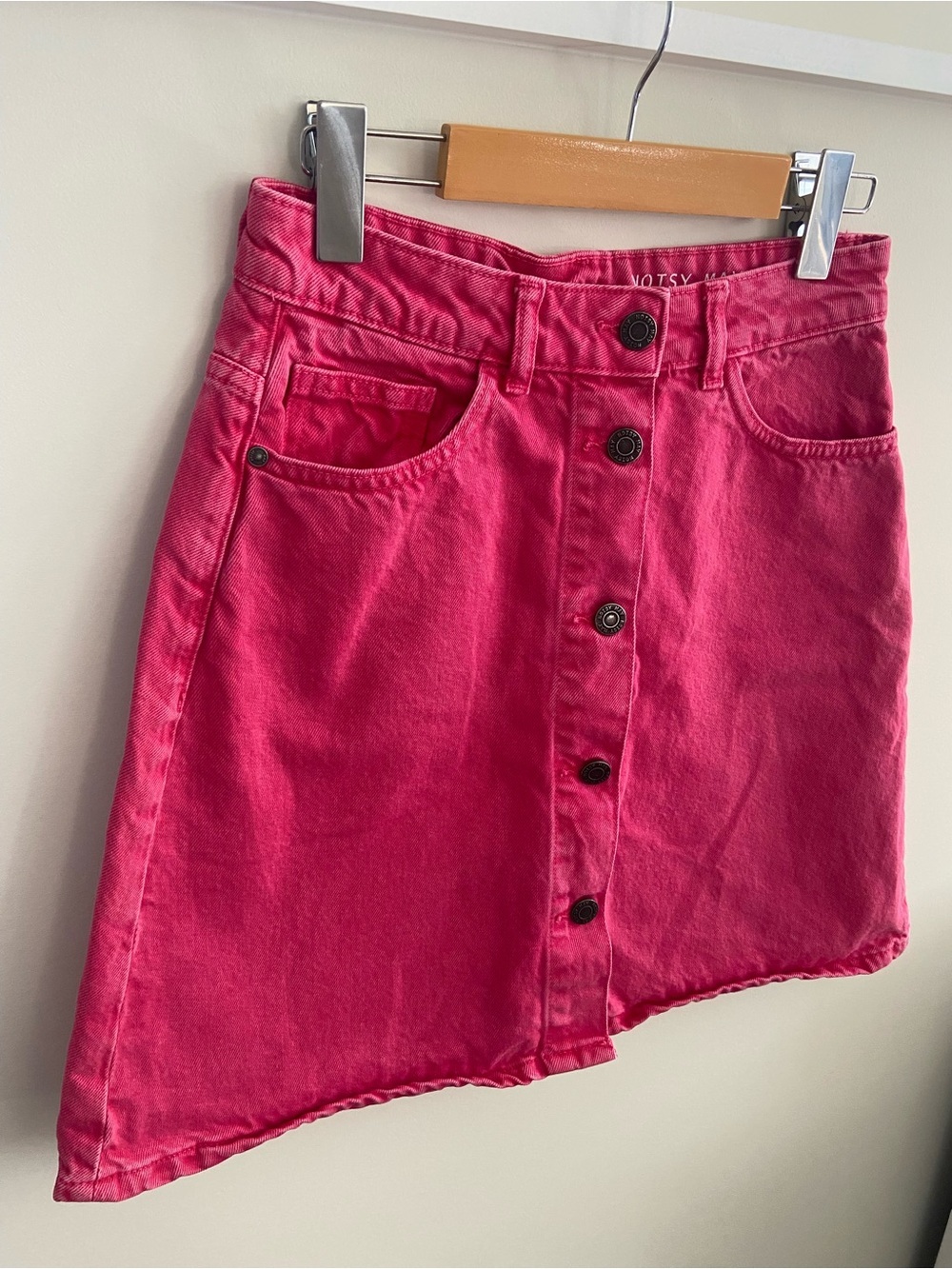 Hot Pink Button-Front A-Line Denim Skirt - Picture 2 of 10